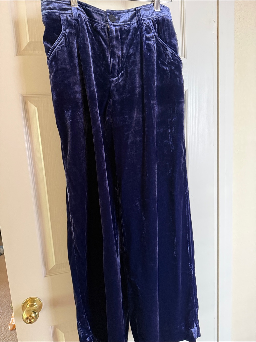 Anthropologie Velvet Wide-Leg Pants in Deep Navy - Picture 3 of 8